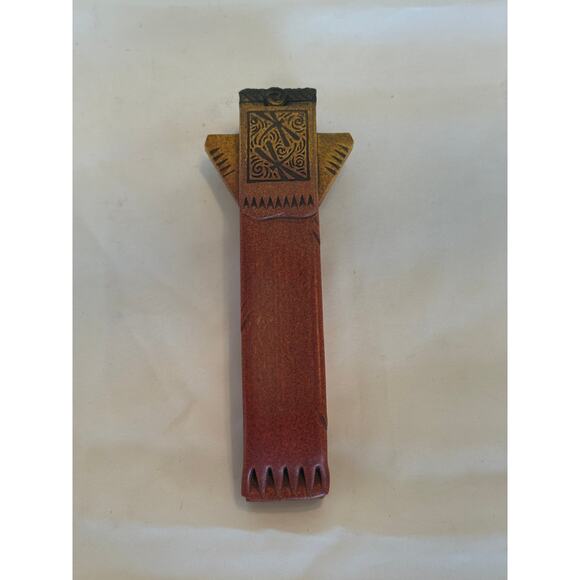 Stoneware Wall Vase - Hand Crafted - Red & Earth Tones - 7.5" x 1.5" - Picture 4 of 6